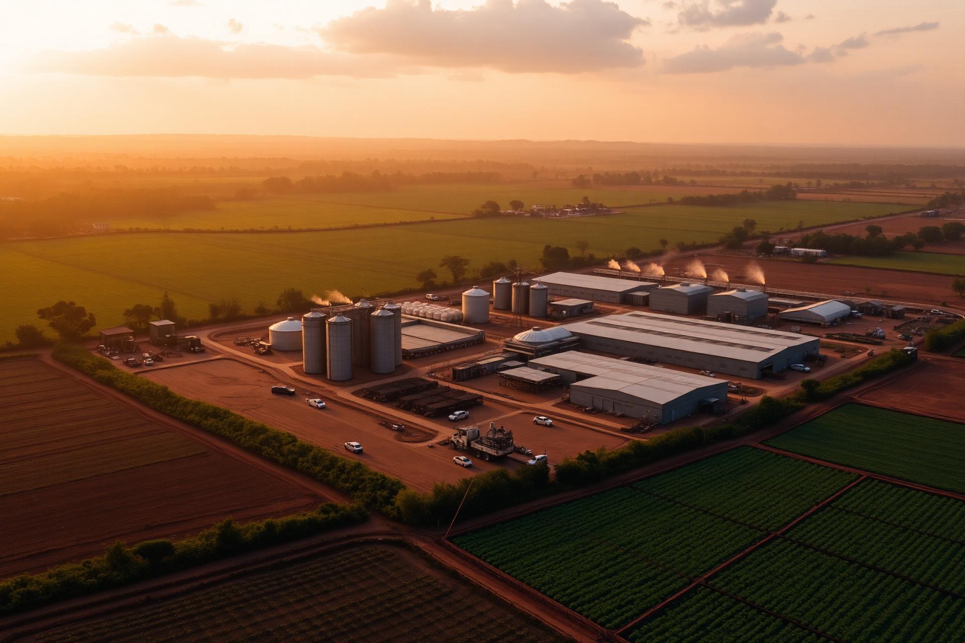 Aerial view of Kazimiry Enterprise industrial estate at sunrise